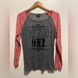 Daytrip Charcoal and Coral Long Sleeve Top